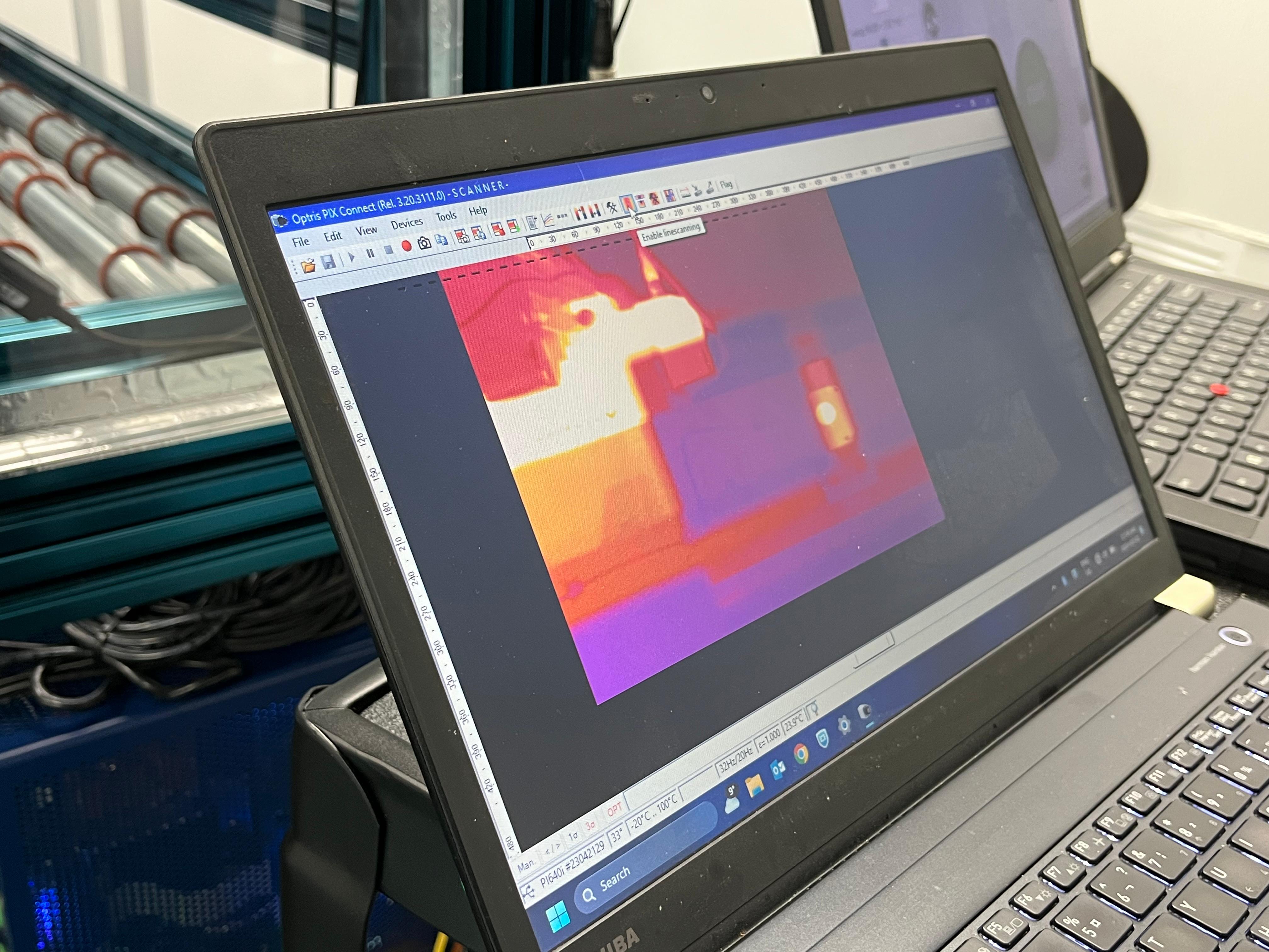 Thermal camera view of curing process